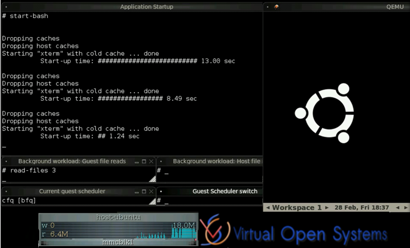 virtualization demo showing the V-BFQ scheduler in action